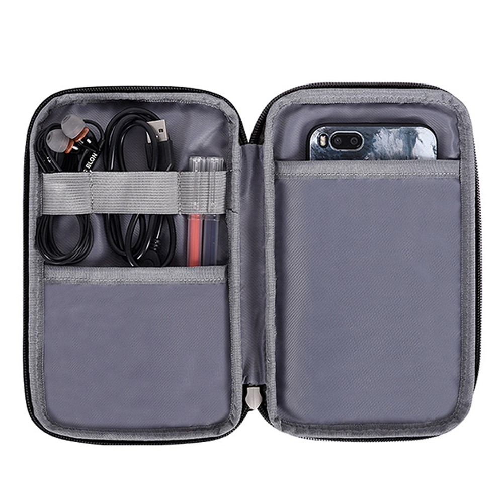 CANVASARTISAN H6-S21 Fashionable Diamond Pattern Digital Accessories Zipper Storage Case Phone Power Bank Mouse Carrying Bag - Light Pink-2
