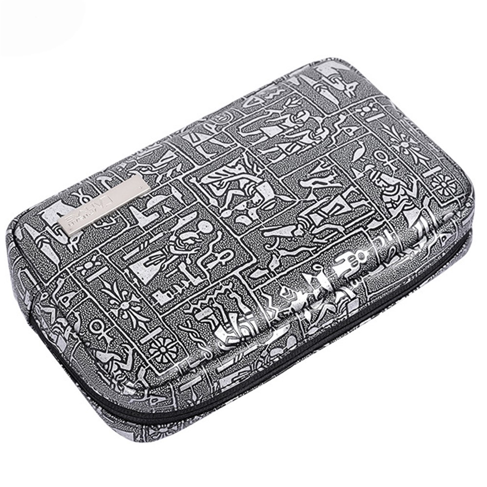CANVASARTISAN L27-S11 Egypt Style Pattern PU Leather Zipper Storage Case Phone Mouse Carrying Bag Digital Accessories Pouch - Silver-2