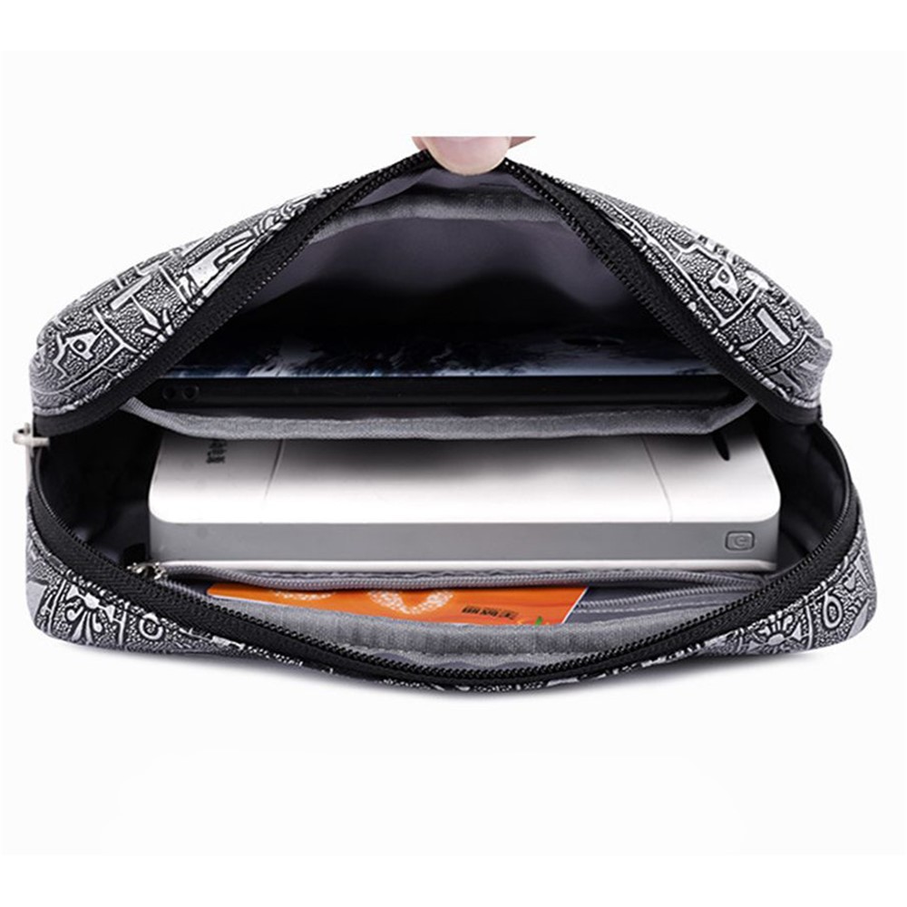 CANVASARTISAN L27-S11 Egypt Style Pattern PU Leather Zipper Storage Case Phone Mouse Carrying Bag Digital Accessories Pouch - Silver-3