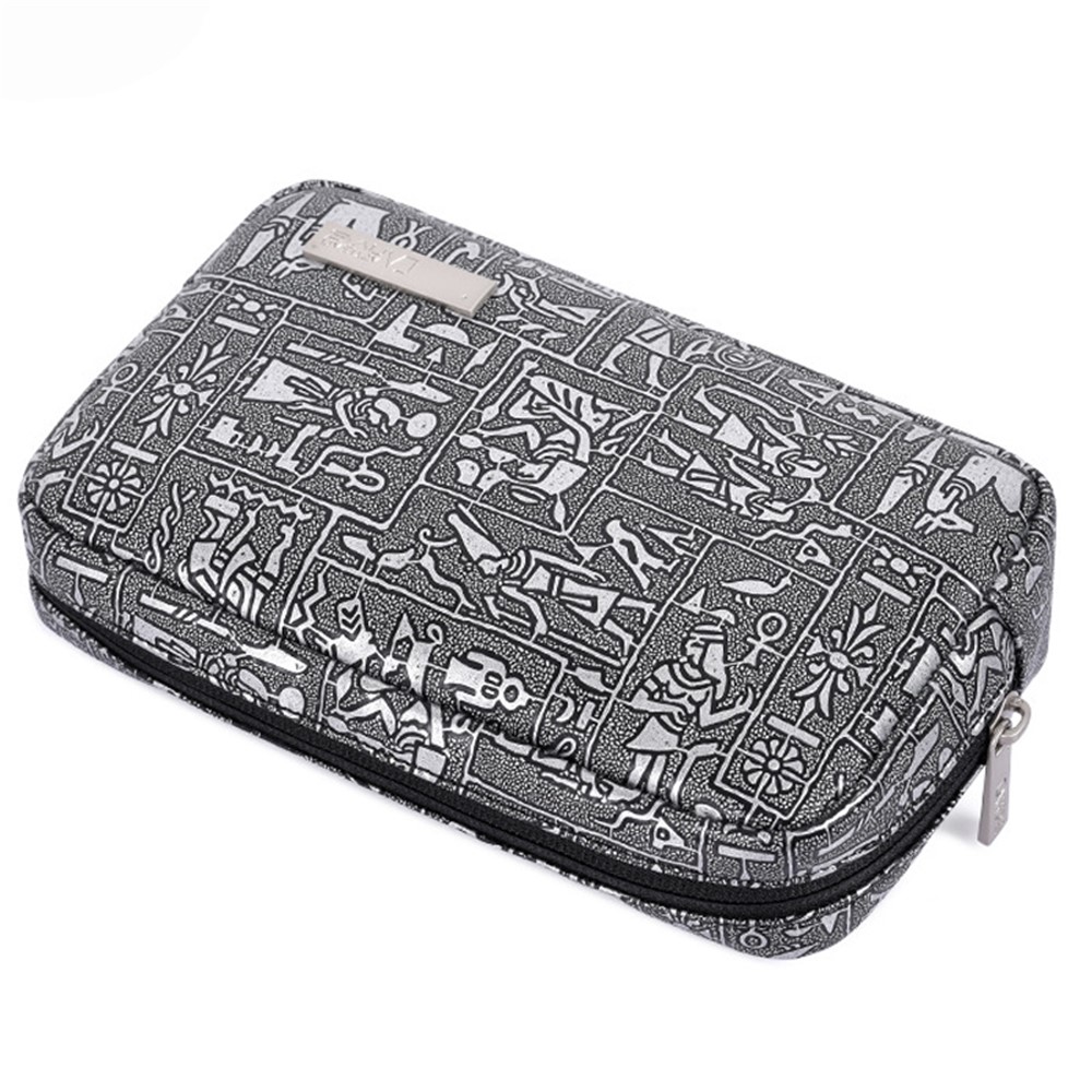 CANVASARTISAN L27-S11 Egypt Style Pattern PU Leather Zipper Storage Case Phone Mouse Carrying Bag Digital Accessories Pouch - Silver-4