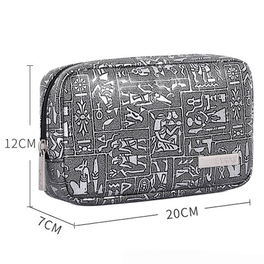 CANVASARTISAN L27-S11 Egypt Style Pattern PU Leather Zipper Storage Case Phone Mouse Carrying Bag Digital Accessories Pouch - Silver-5