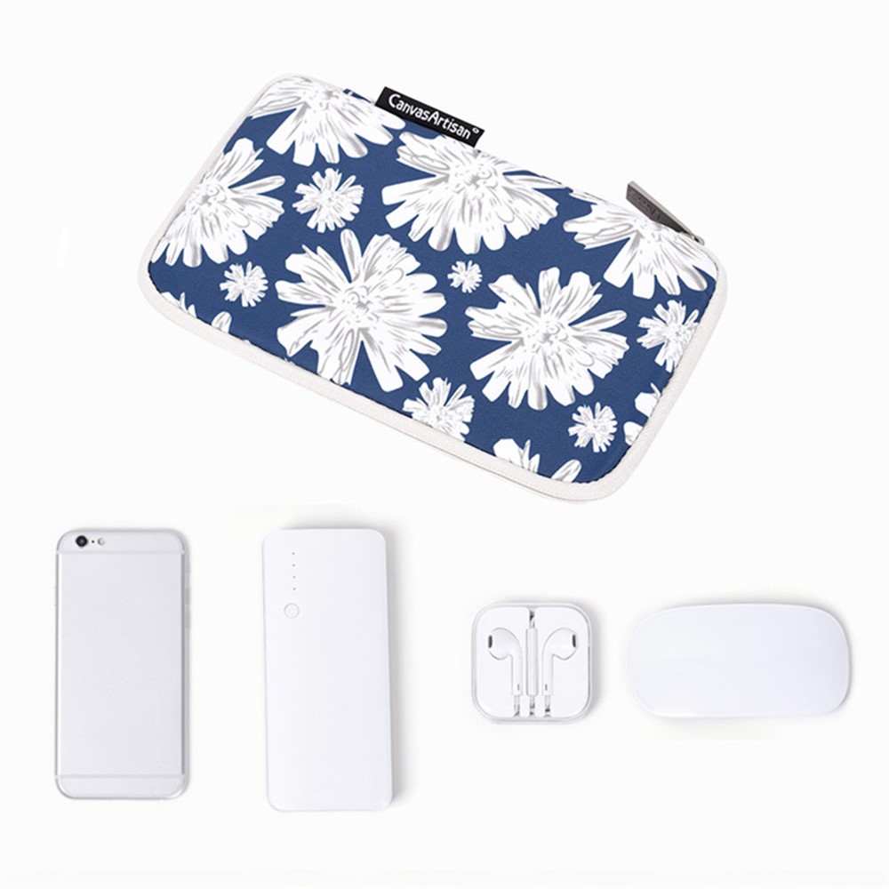 CANVASARTISAN H34-S21 Flower Pattern Mouse Charger Cable Digital Accessories Storage Bag Pouch 20x12x3cm-3