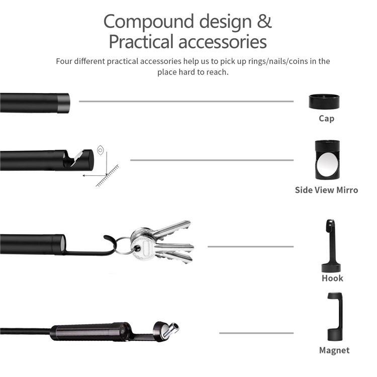 B315 7m Cable Dual-lens 4.3'' Screen 5.5mm Front Lens 1080P Car Industrial Endoscope Inspection Camera with 9 LED Lights-2
