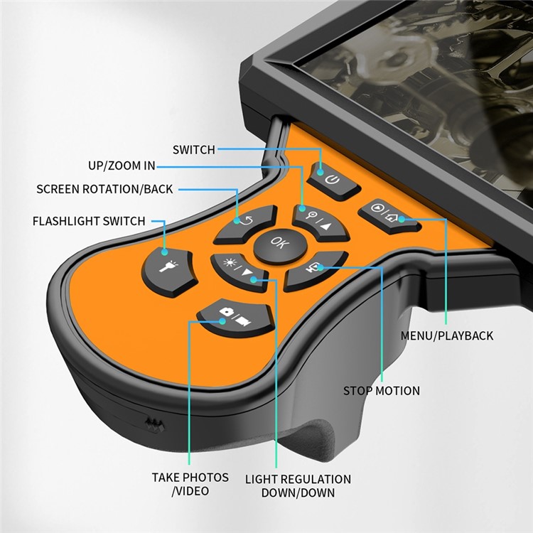 M50 2m Hard Wire 8mm Lens 5-inch Screen Hand-held Endoscope Adjustable Brightness 8-LED Waterproof Industrial Inspection Camera - Orange-3