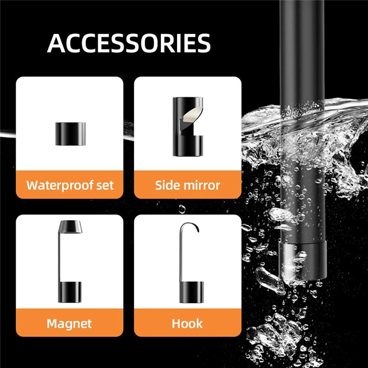 M50 2m Hard Wire 5.5mm Dual Lens 8+1 LED Industrial Borescope Inspection Camera 5-inch Screen Waterproof Endoscope - Orange-2