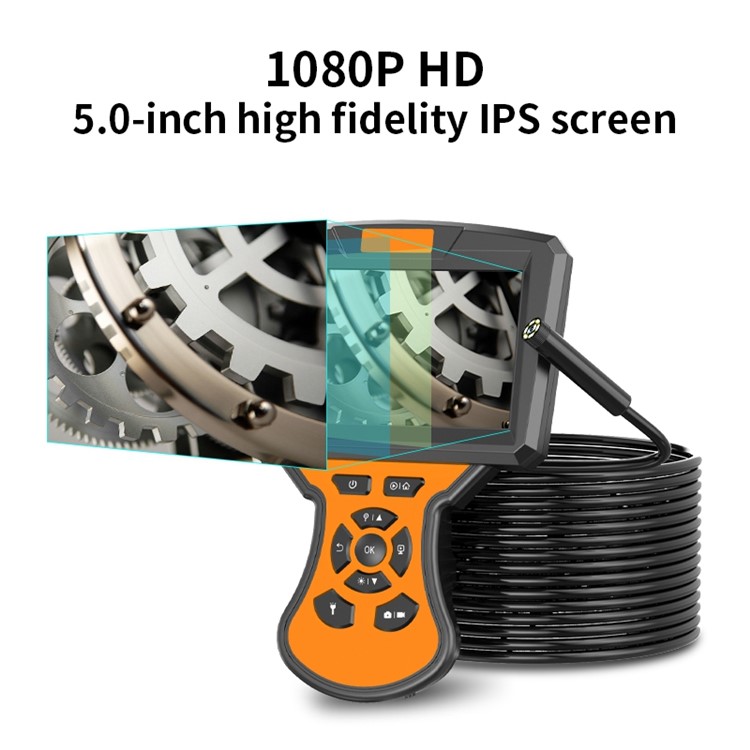 M50 2m Hard Wire 5.5mm Dual Lens 8+1 LED Industrial Borescope Inspection Camera 5-inch Screen Waterproof Endoscope - Orange-8