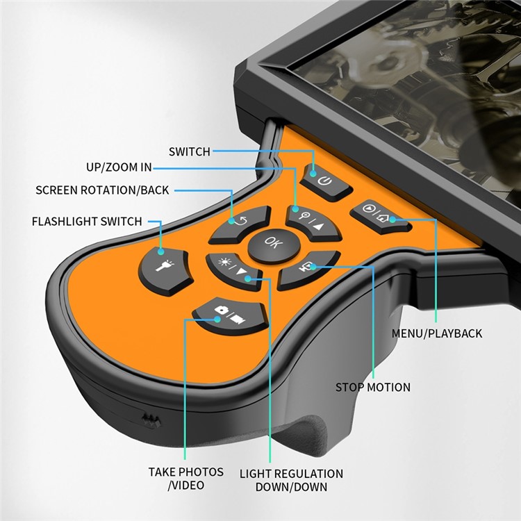 M50 2m Hard Wire 5.5mm Lens 5-inch Screen Industrial Endoscope 8-LED Waterproof HD 1080P Inspection Camera Borescope - Orange-3