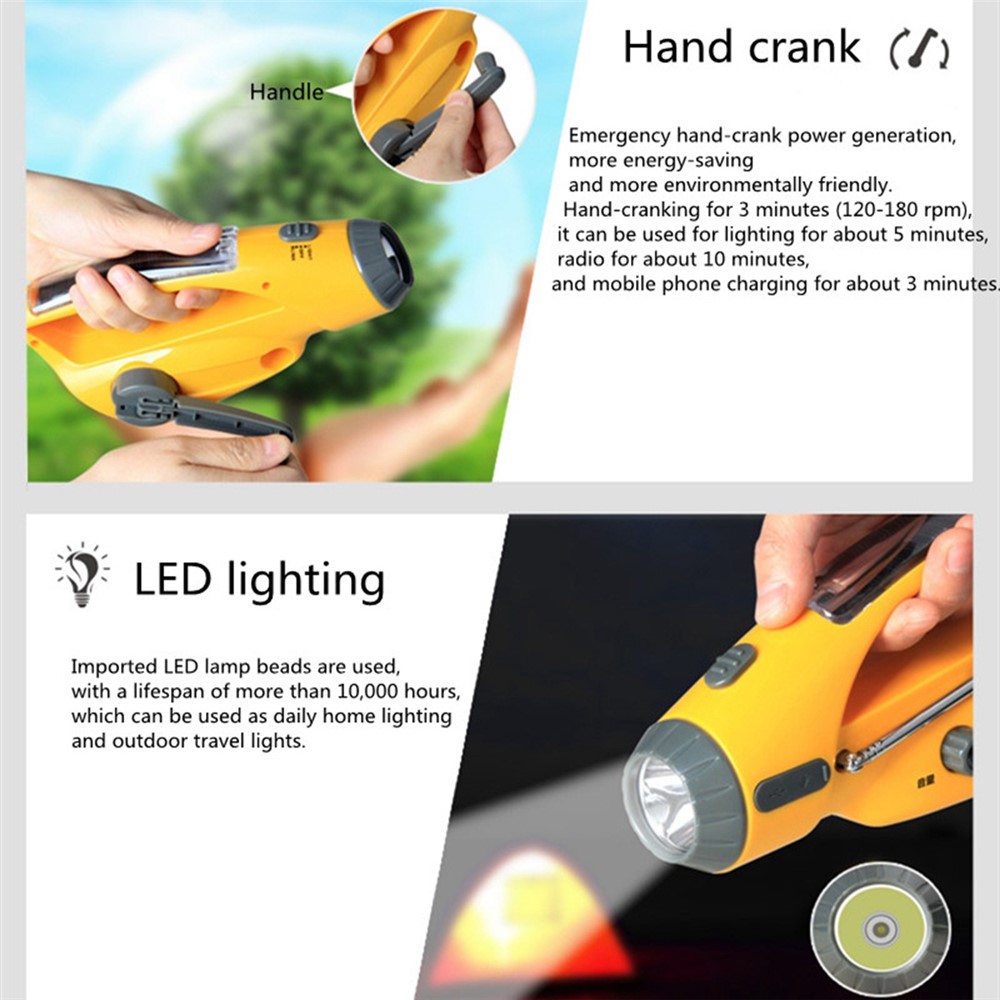XLN-288DUS Outdoor Emergency Portable Light Solar Power AM / FM Radio Multi-Function Hand-Cranked Flashlight-4