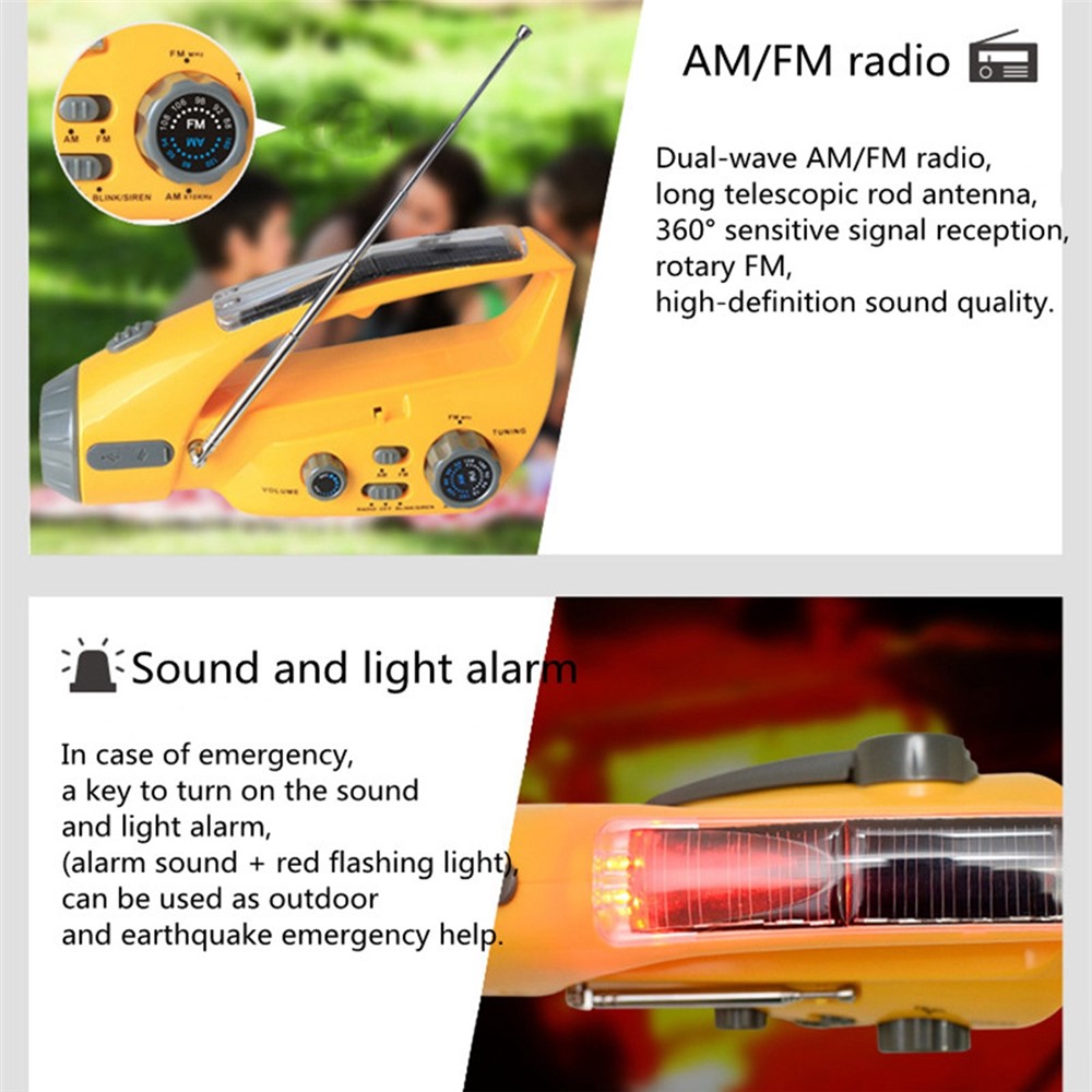 XLN-288DUS Outdoor Emergency Portable Light Solar Power AM / FM Radio Multi-Function Hand-Cranked Flashlight-5