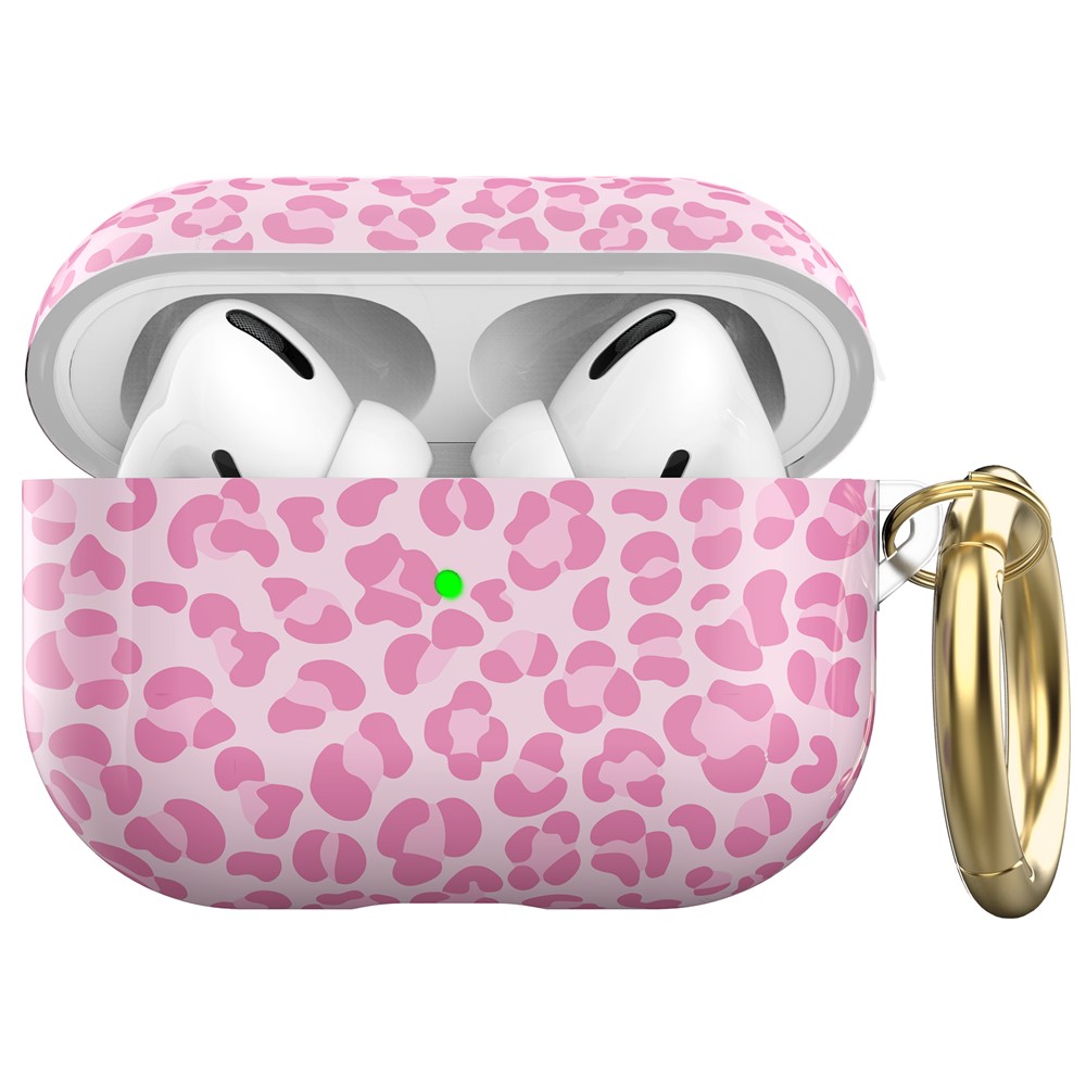 AHASTYLE PT142 For Apple AirPods Pro Shockproof Case Pattern Printed TPU Cover Anti-Lost Earbuds Case with Buckle - Pink