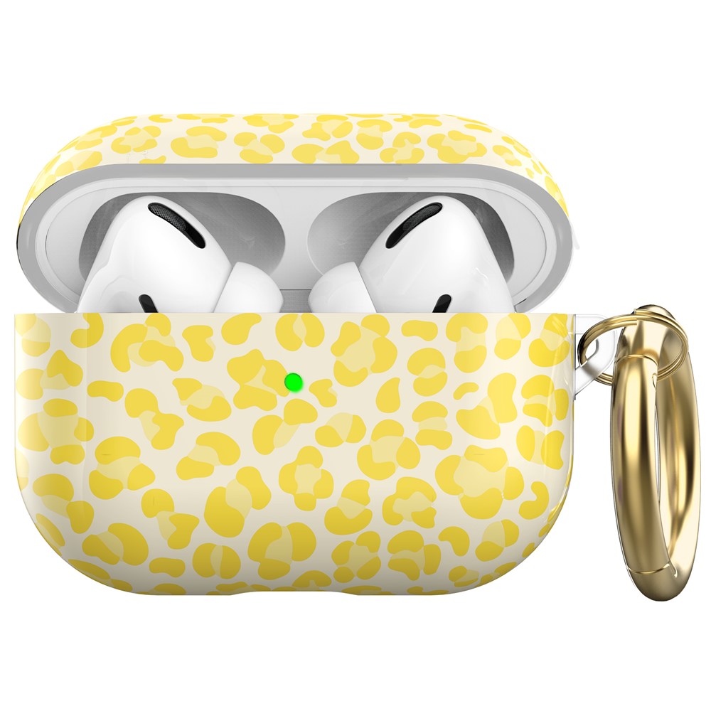 AHASTYLE PT142 For Apple AirPods Pro Shockproof Case Pattern Printed TPU Cover Anti-Lost Earbuds Case with Buckle - Yellow