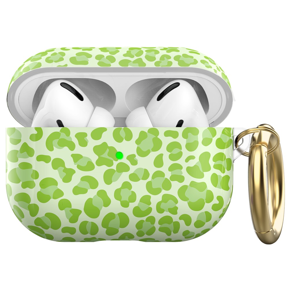 AHASTYLE PT142 For Apple AirPods Pro Shockproof Case Pattern Printed TPU Cover Anti-Lost Earbuds Case with Buckle - Green