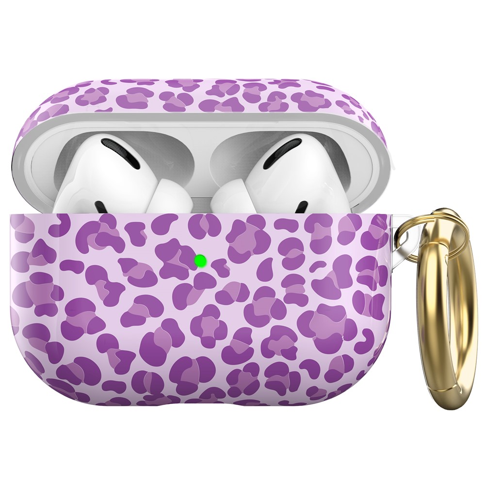 AHASTYLE PT142 For Apple AirPods Pro Shockproof Case Pattern Printed TPU Cover Anti-Lost Earbuds Case with Buckle - Purple