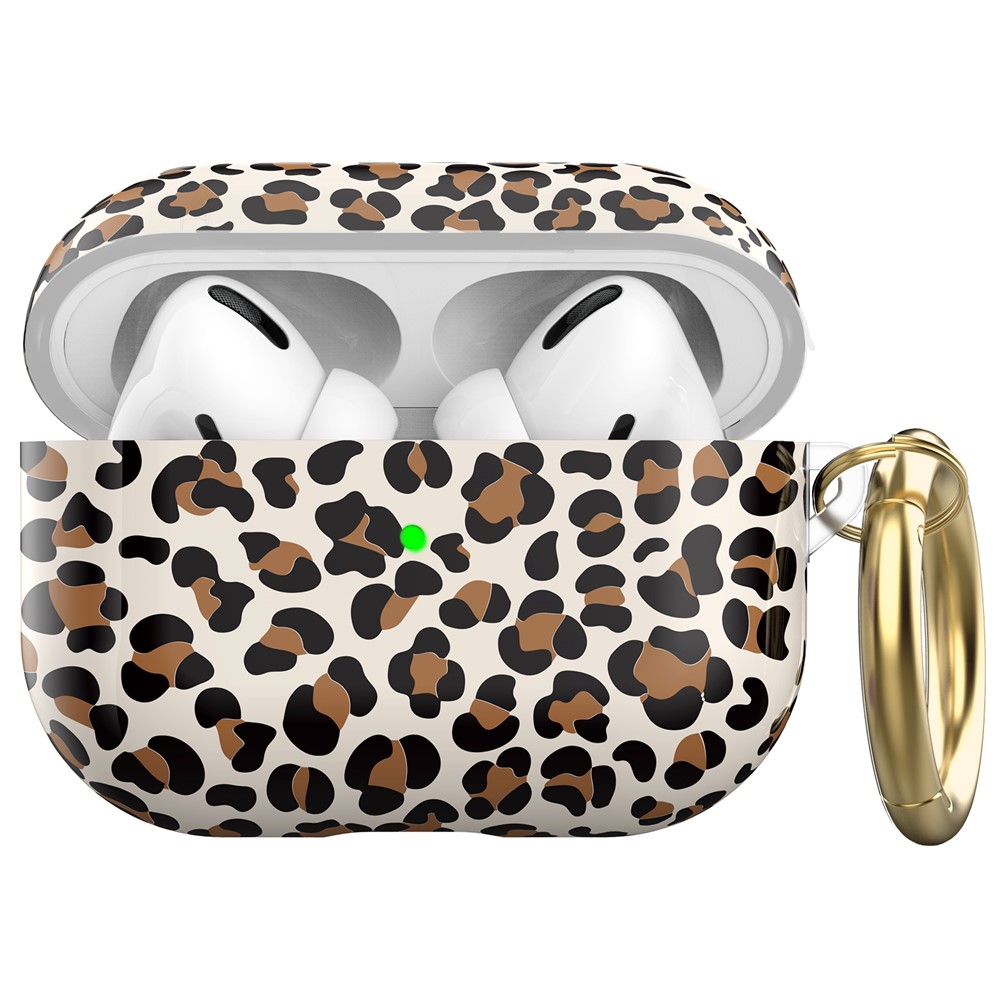 AHASTYLE PT142 For Apple AirPods Pro Shockproof Case Pattern Printed TPU Cover Anti-Lost Earbuds Case with Buckle - Brown