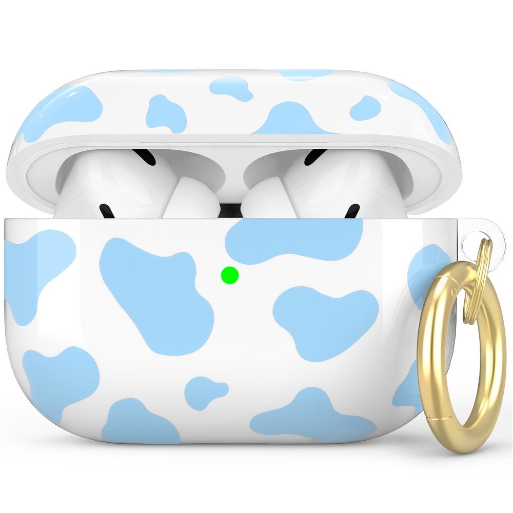 AHASTYLE PT142 For Apple AirPods Pro Shockproof Case Pattern Printed TPU Cover Anti-Lost Earbuds Case with Buckle - Blue Cow Pattern