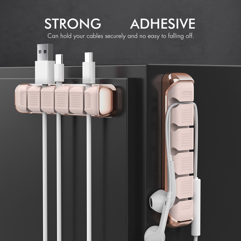 AHASTYLE PT125 Aluminum Alloy+Silicone Cord Organizer Charger Cable Management 5-Slot Cable Holder for Home Office Desk - Pink-3