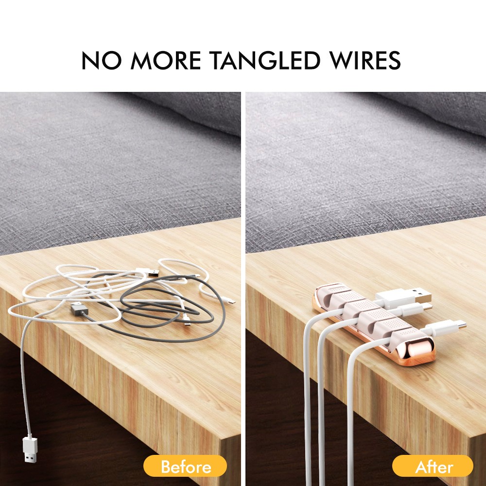 AHASTYLE PT125 Aluminum Alloy+Silicone Cord Organizer Charger Cable Management 5-Slot Cable Holder for Home Office Desk - Pink-4