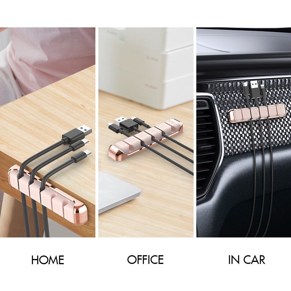 AHASTYLE PT125 Aluminum Alloy+Silicone Cord Organizer Charger Cable Management 5-Slot Cable Holder for Home Office Desk - Pink-5