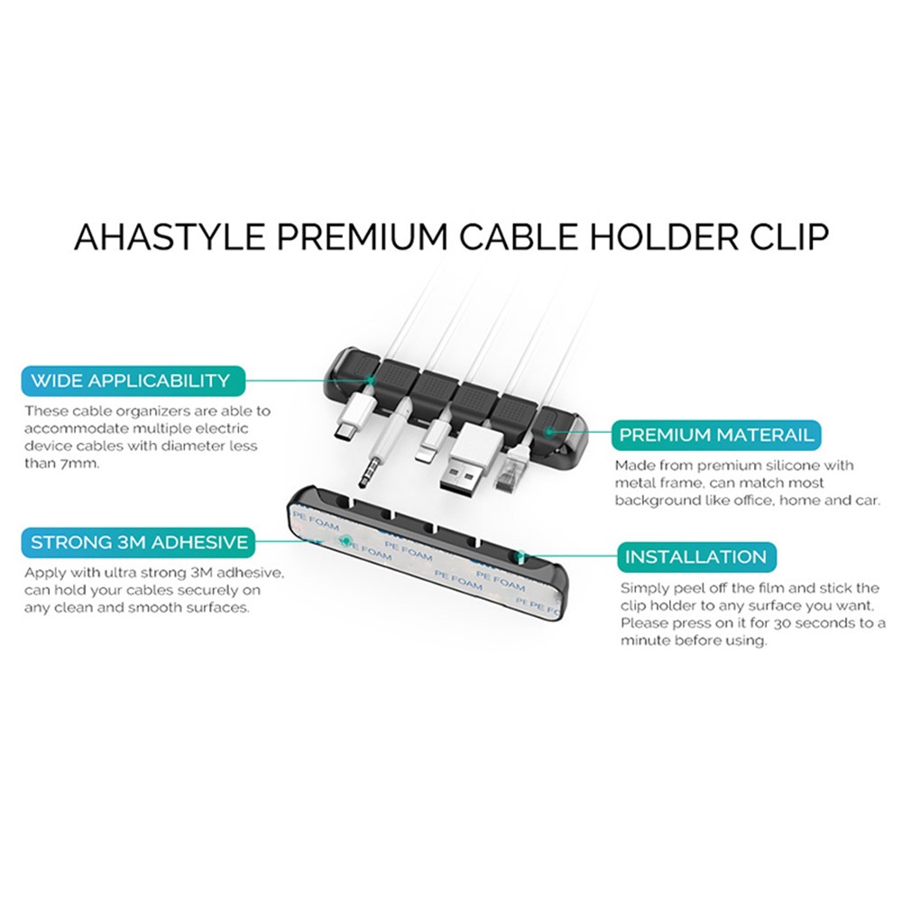 AHASTYLE PT125 Aluminum Alloy+Silicone Cord Organizer Charger Cable Management 5-Slot Cable Holder for Home Office Desk - Pink-8
