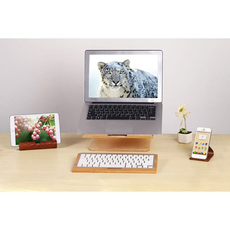 SAMDI Wood Laptop Desktop Table Stand Para Macbook Pro 15.4 Inch Disipación De Calor - Caqui-3