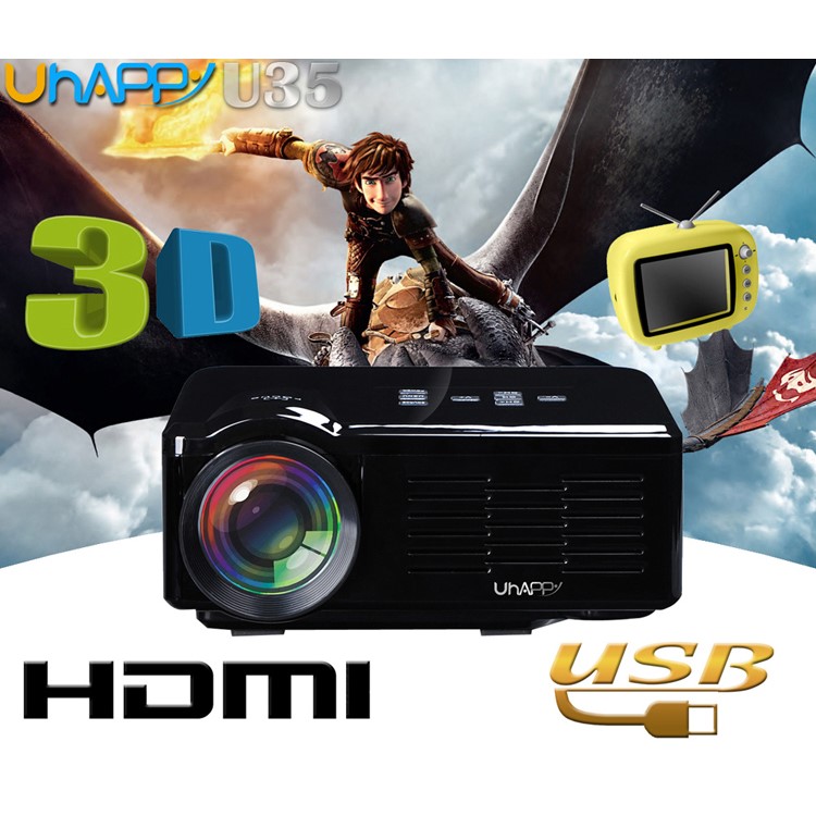 UHAPPY U35 Mini HD LED Projektor Unterstützung 3D HDMI VGA SD-Karte - Schwarz-11