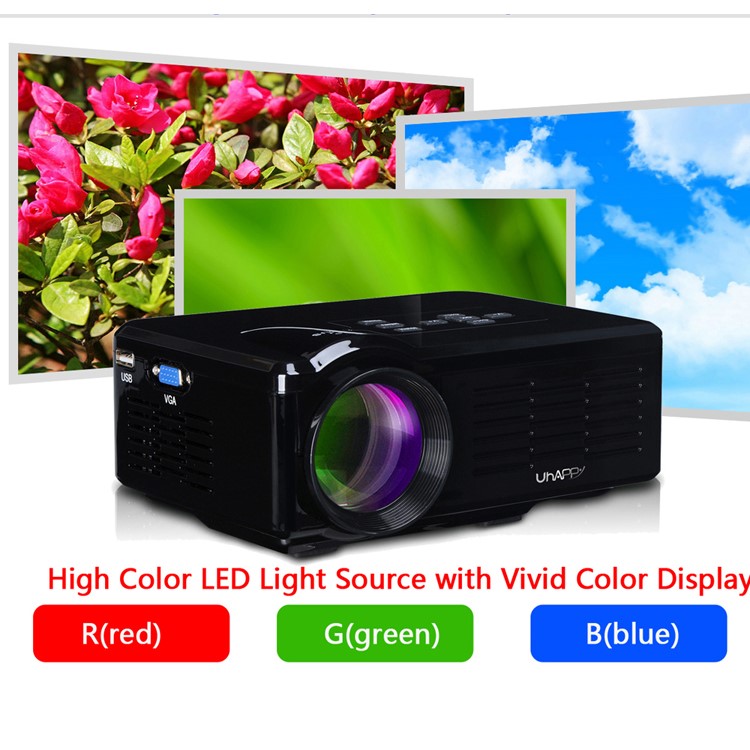 UHAPPY U35 Mini HD LED Projektor Unterstützung 3D HDMI VGA SD-Karte - Schwarz-13
