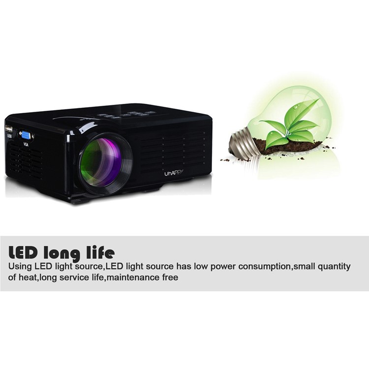 UHAPPY U35 Mini HD LED Projektor Unterstützung 3D HDMI VGA SD-Karte - Schwarz-19