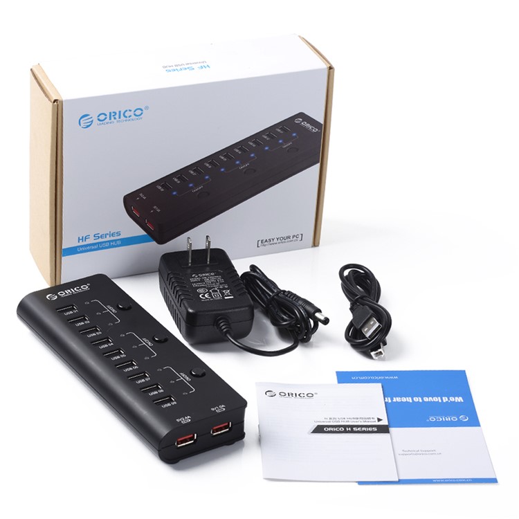 ORICO 9-Port USB2.0 HUB with On/Off Switches + 2 Charging Ports (HF9US-2P) - Black-1