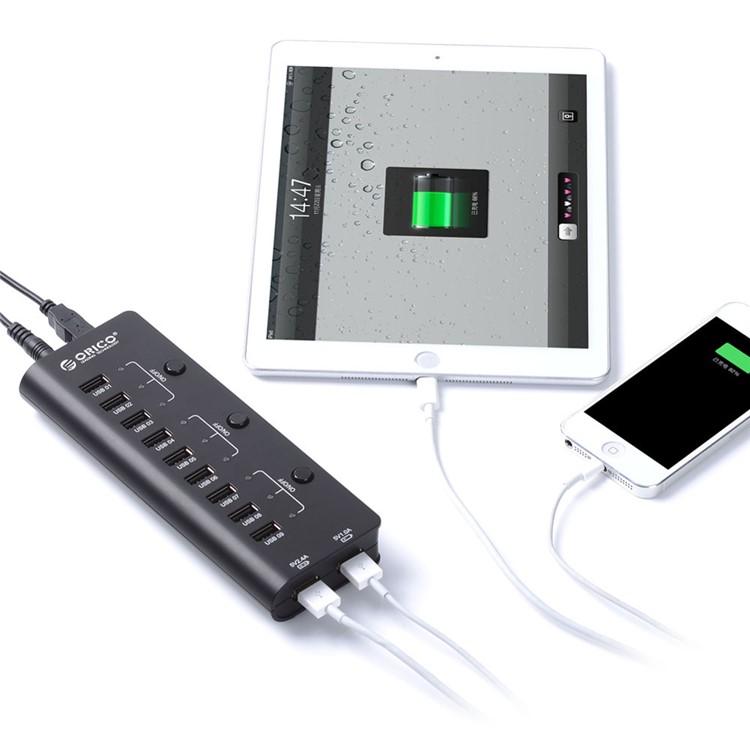 ORICO 9-Port USB2.0 HUB with On/Off Switches + 2 Charging Ports (HF9US-2P) - Black-2