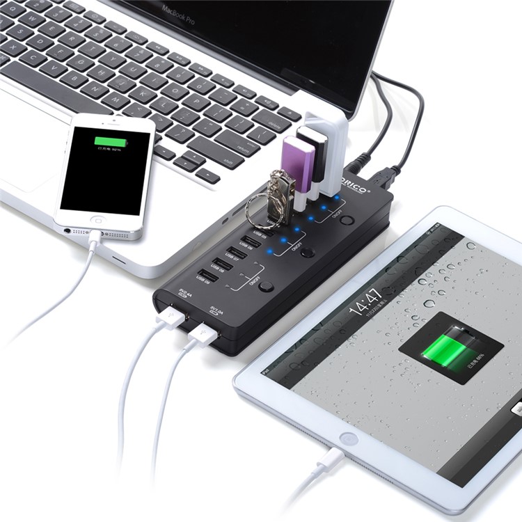 ORICO 9-Port USB2.0 HUB with On/Off Switches + 2 Charging Ports (HF9US-2P) - Black-3