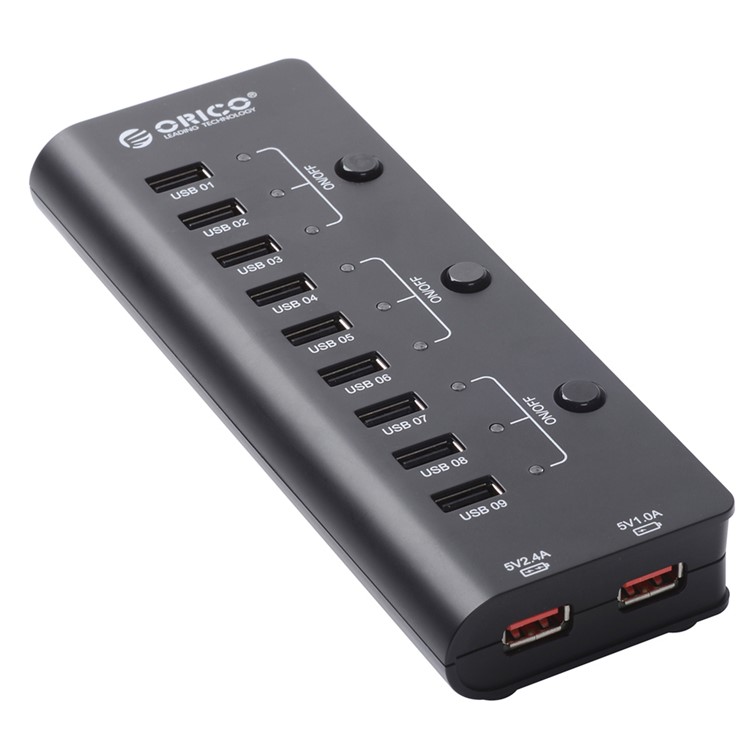 ORICO 9-Port USB2.0 HUB with On/Off Switches + 2 Charging Ports (HF9US-2P) - Black-4