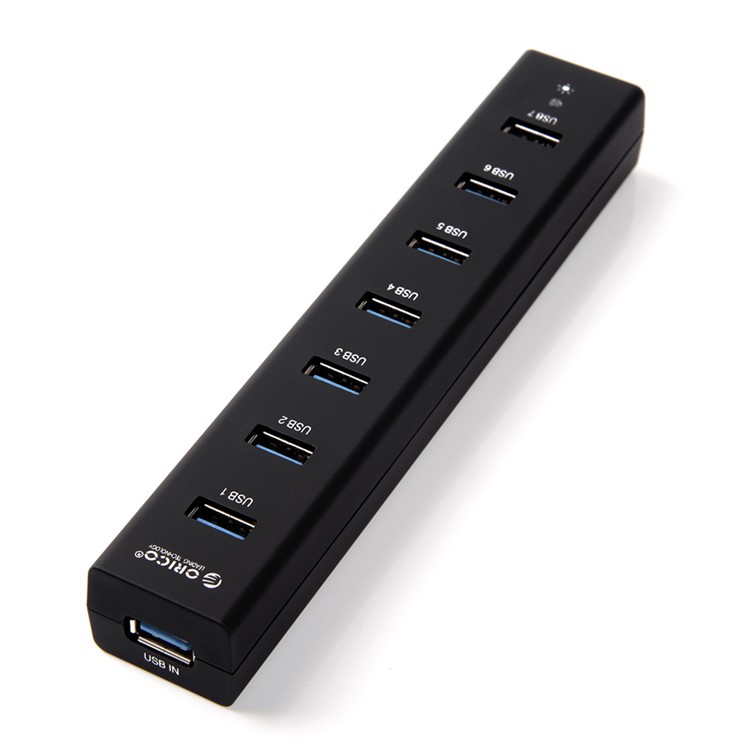 ORICO CE/FCC Certified 7-Port USB3.0 HUB with Power Adapter & Cable (H7013-U3) - Black / EU Plug-1