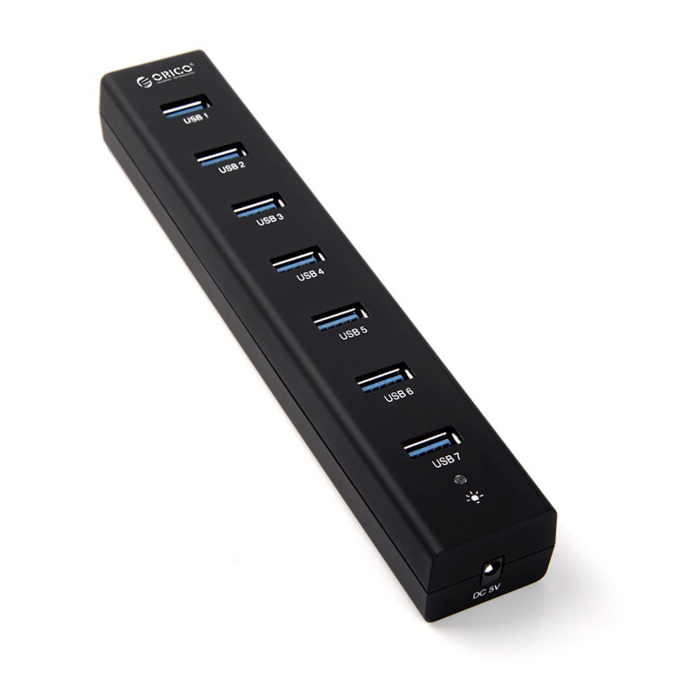 ORICO CE/FCC Certified 7-Port USB3.0 HUB with Power Adapter & Cable (H7013-U3) - Black / EU Plug-2