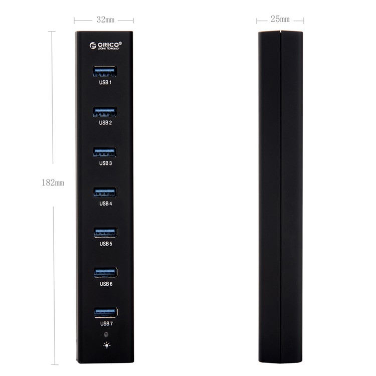 ORICO CE/FCC Certified 7-Port USB3.0 HUB with Power Adapter & Cable (H7013-U3) - Black / EU Plug-3