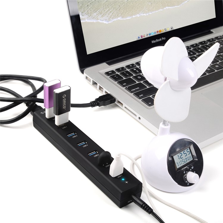 ORICO CE/FCC Certified 7-Port USB3.0 HUB with Power Adapter & Cable (H7013-U3) - Black / EU Plug-7