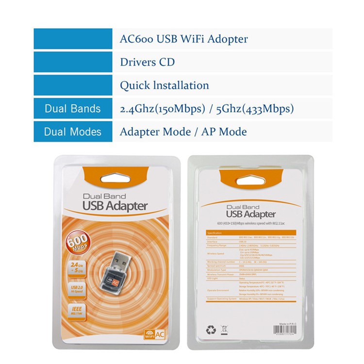 AC600 Portable 2.4/5.0G 600Mbps WIFI USB Adapter Dongle Wireless Network Card-15