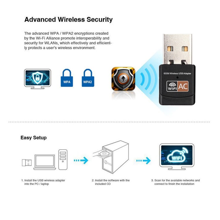 AC600 Portable 2.4/5.0G 600Mbps WIFI USB Adapter Dongle Wireless Network Card-9
