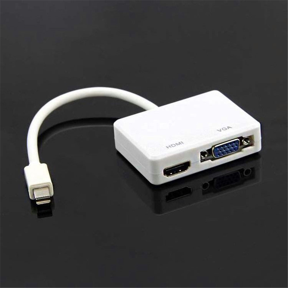 2-in-1 Mini DisplayPort DP Thunderbolt to VGA + HDMI Adapter - White-1