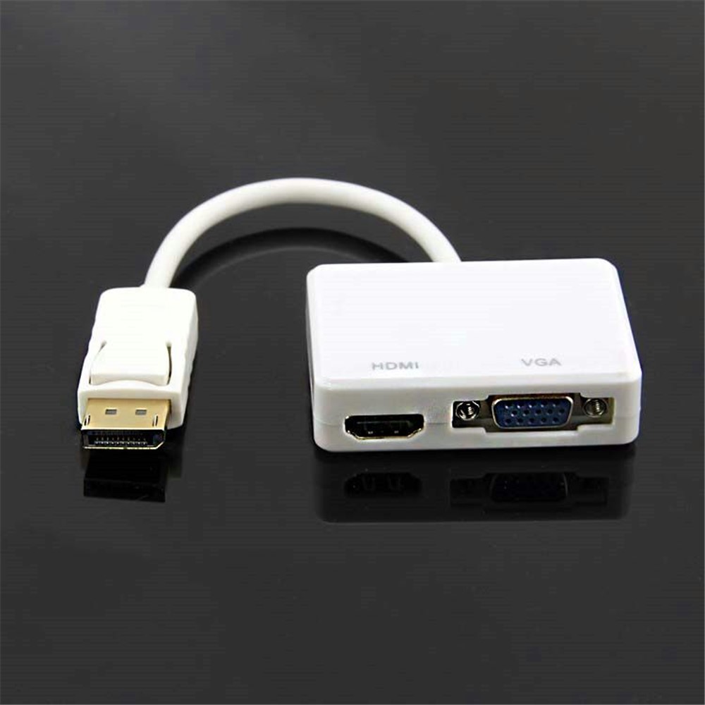 2-in-1 Mini DisplayPort DP Thunderbolt to VGA + HDMI Adapter - White-2