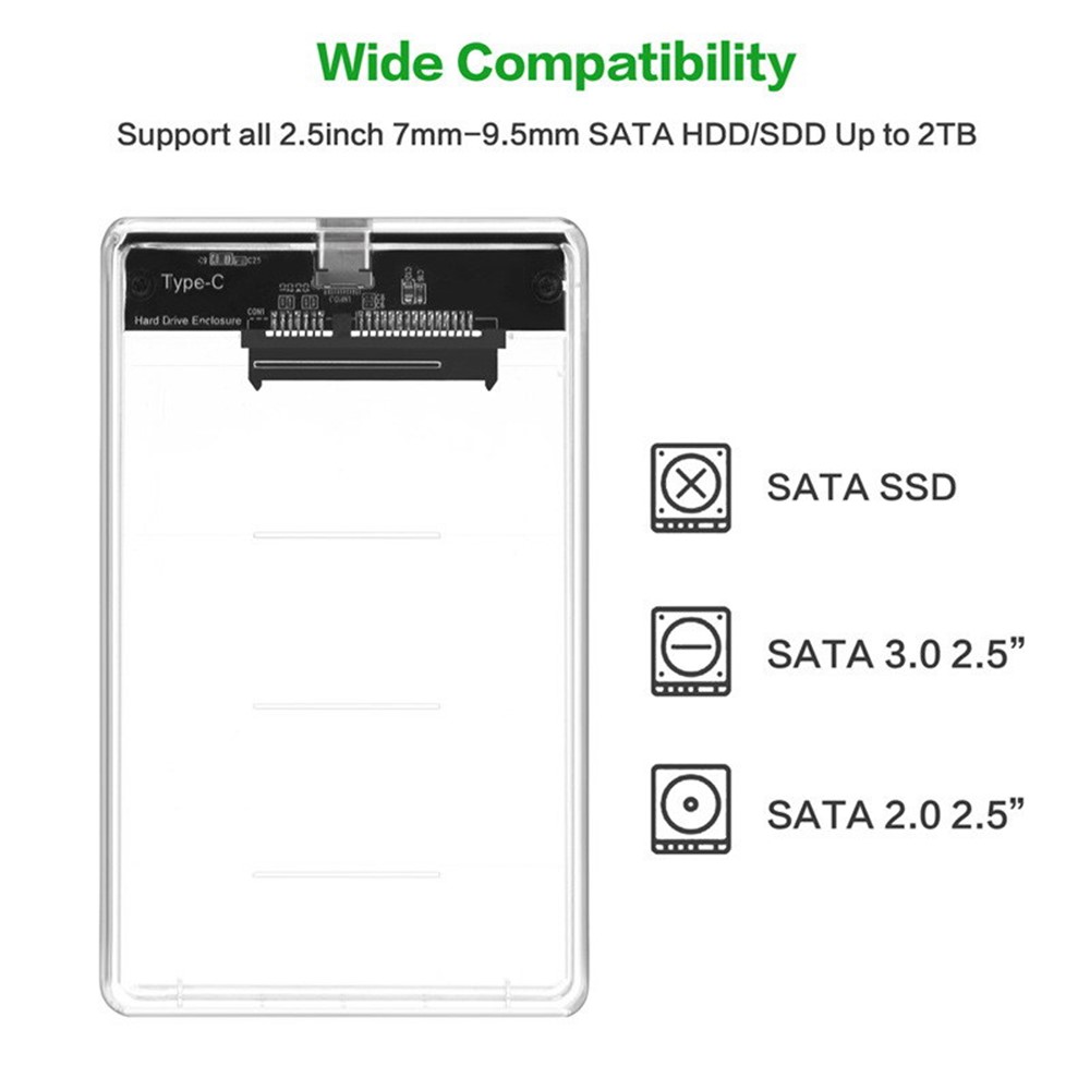 USB-C Type-C a 2,5 Pollici SATA SSD Recolo Esterno Esterno Trasparente Per Laptop & PC