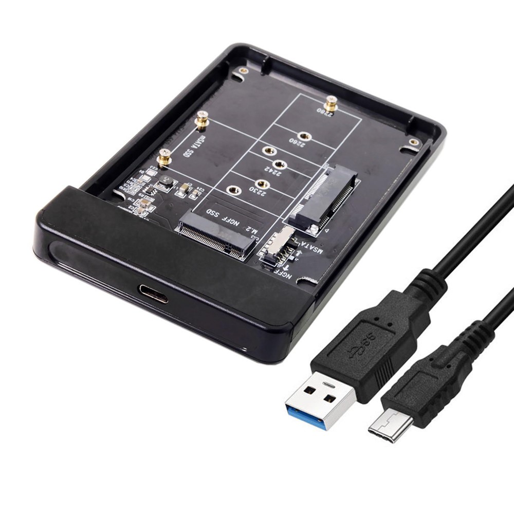 Combo M.2 NGFF B-key & mSATA SSD to USB Type-C Converter Case Enclosure with Switch-2