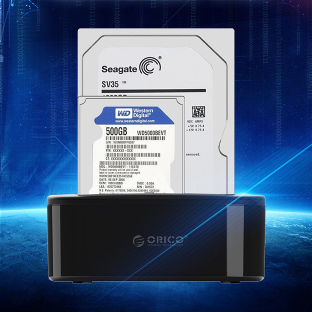 ORICO USB 3.0 SATA Boîtier de boîtier de disque dur à double baie pour disque dur HDD de 2,5 \\"/ 3,5\\" avec fonction de clone hors ligne (6228US3-C) - Plug de l'UE-7