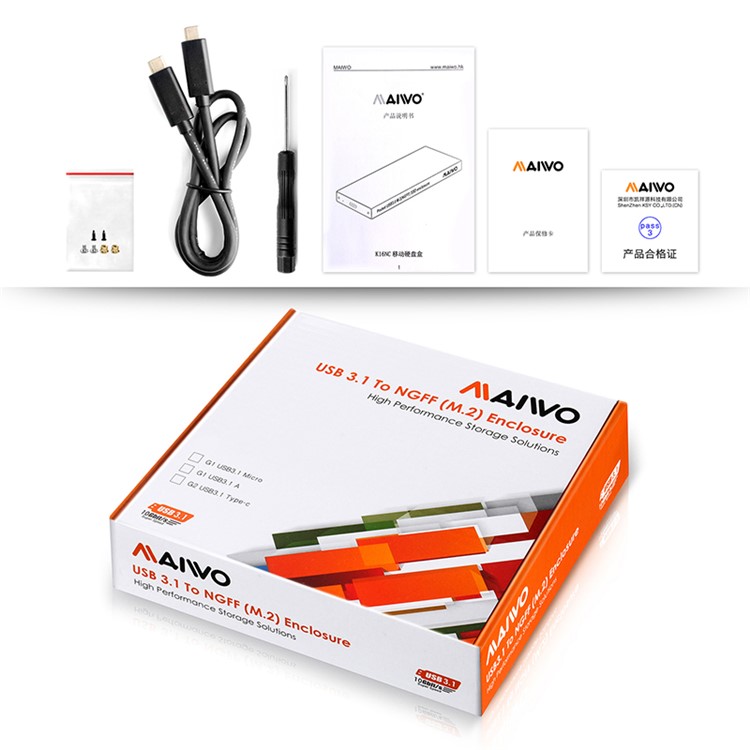 MAIWO K16NC Aluminum Alloy Pocket Size USB3.0 M.2(NGFF) SDD Enclosure with Type-C Port - Black-8