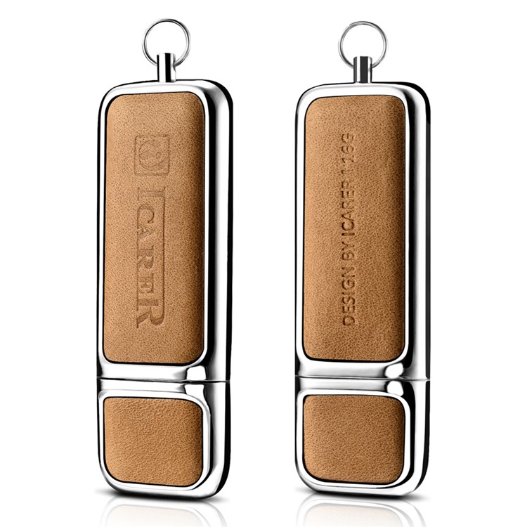 ICARER 16G Portable Flash Drive Genuine Leather USB Disk-3