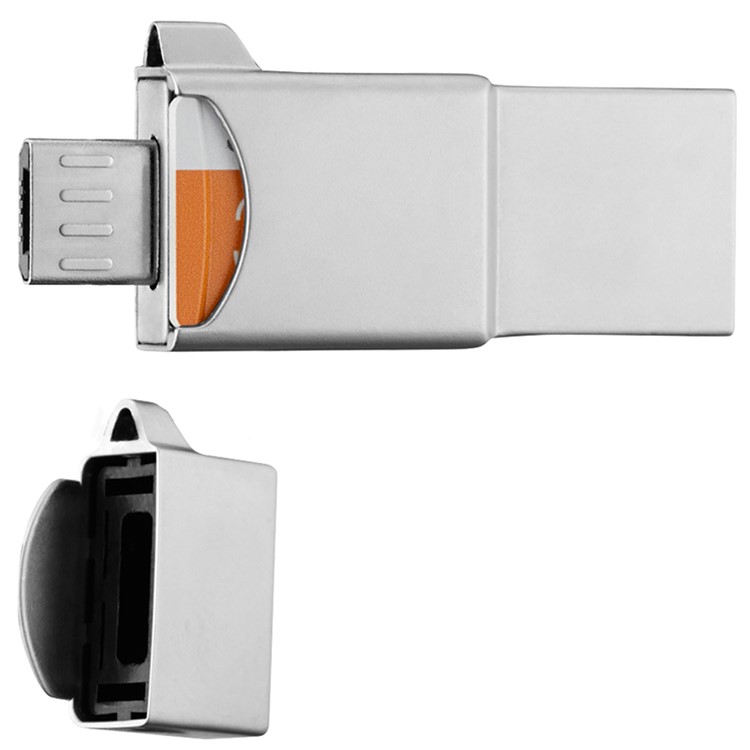 SAMSUNG MicroSDHC Memory Card Reader + MicroUSB Metal OTG + 16GB USB 3-in-1 Design - Silver-3