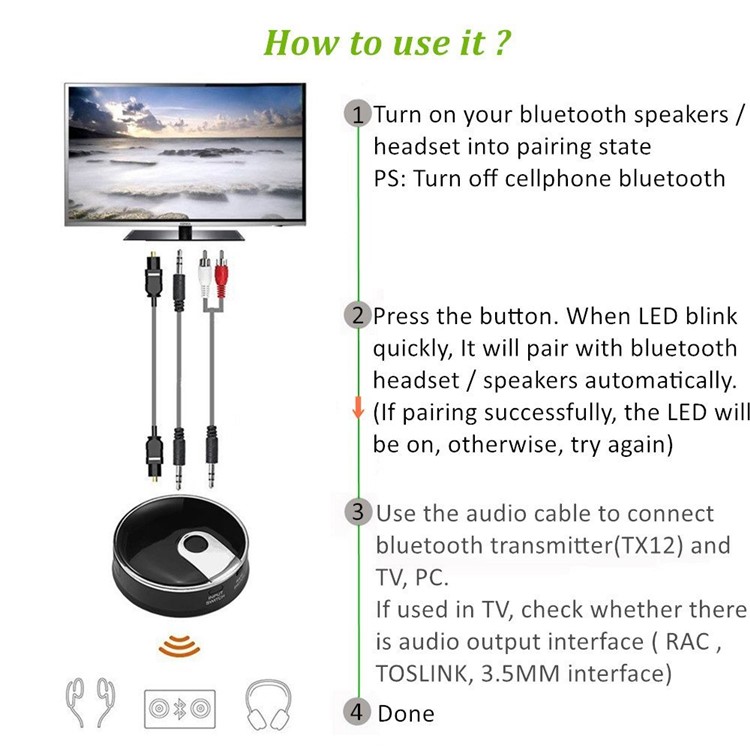 TX12 Bluetooth Transmitter Digital Optical Fiber Toslink Wireless Audio Adapter Stereo Music Stream Video Dongle-12