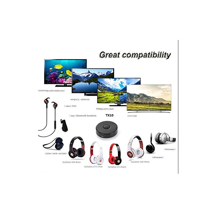 TX10 3.5mm Bluetooth 4.0 Music Transmitter Audio Adapter (Transmit 2 Devices Simultaneously) for Car Stereo PC TV MP4-4