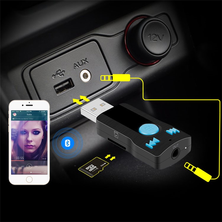 BC07 Bluetooth USB Receiver Support TF Card / 3.5mm Audio Output - Black-1