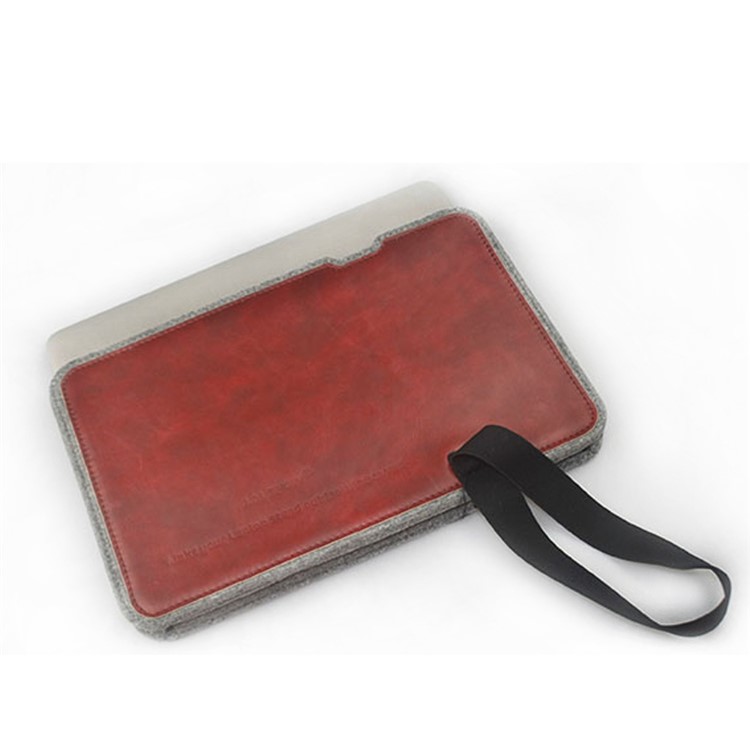 J.M.SHOW Crazy Horse PU Leather Wool Felt Pouch Cover for Macbook Pro / Air 13.3 inch, Size: 33 x 23cm - Red-3