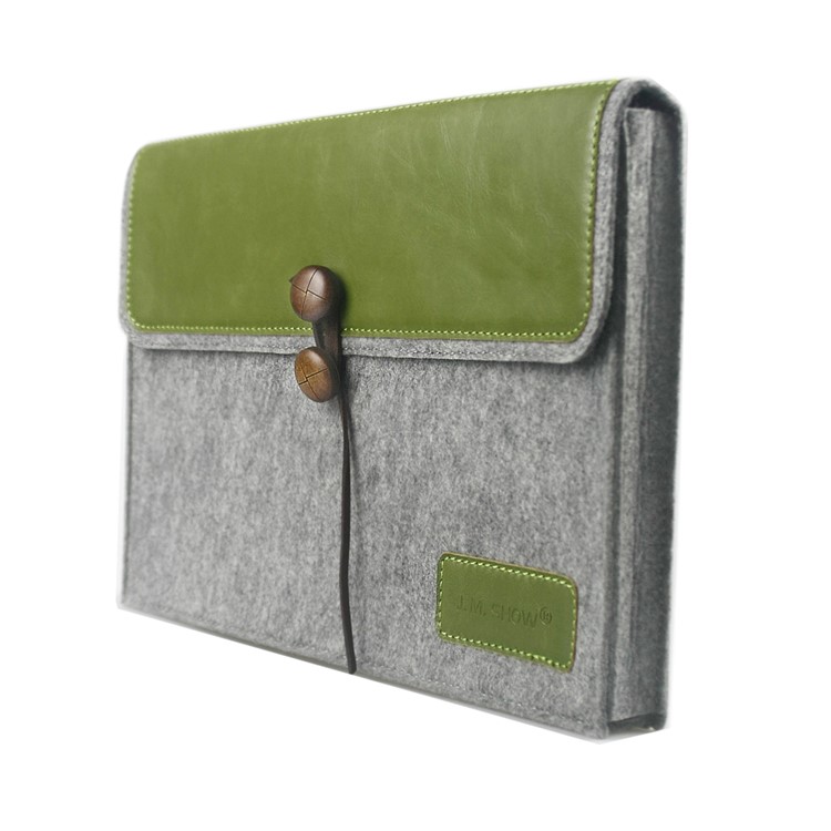 J.M.SHOW Envelope Leather + Wool Felt Protective Bag for MacBook 12-inch with Retina Display(2015), Size: 31x21cm - Green-2